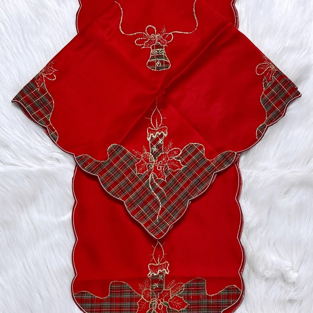 2 Piece Red Christmas Table Cloth and Runner Set